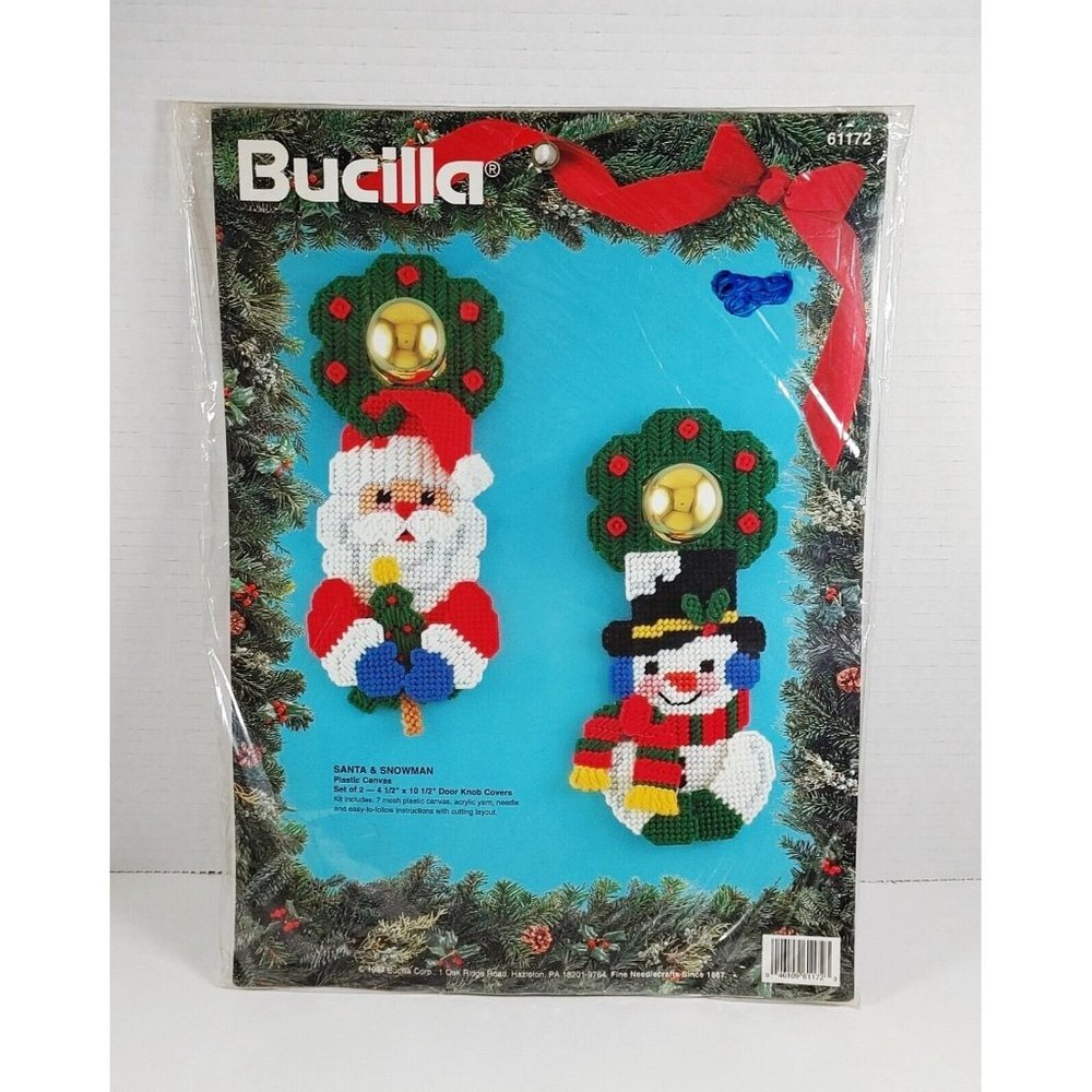Bucilla 61172 Plastic Canvas Cross Stitch Kit Santa Snowman Hanger Christmas NEW